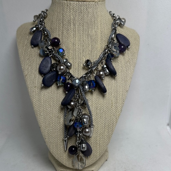 Chico’s Silver and Blue Beaded Necklace – 18” Long / 3” Extender
